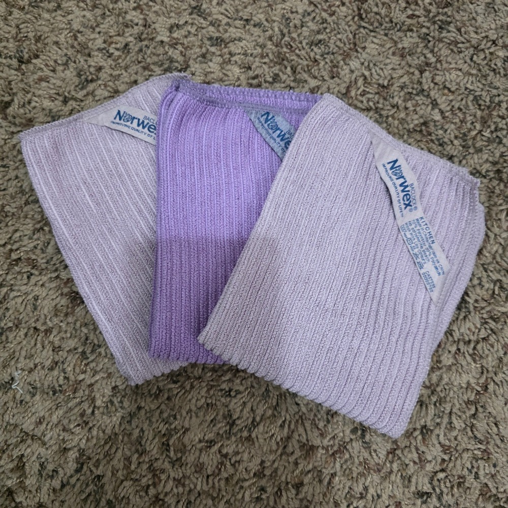Norwex Ribbed Kitchen Cloth 3pc Set Amethyst Purple Microfiber BacLock Cleaning